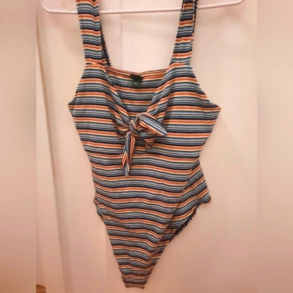 Striped tie front bodysuit